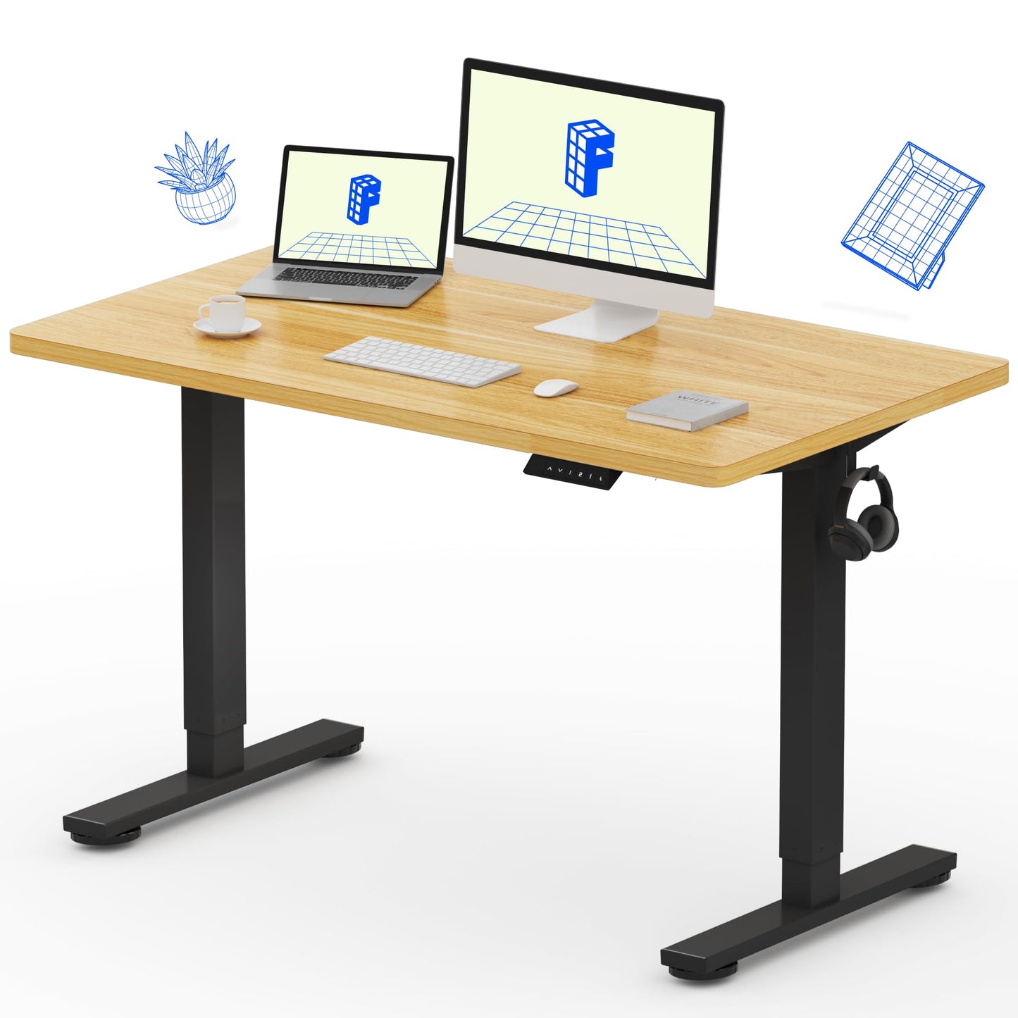 Electric Standing Desk Adjustable Height One Piece Desktop 4 Memory Presets Stable Home Office Desk
