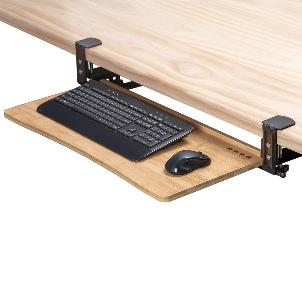 Under Desk Bamboo Keyboard Tray with Wrist Rest Slide Out Keyboard Drawer Mouse Pad Ergonomic Desk Organizer