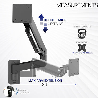 Premium Aluminum Heavy Duty Monitor Arm Ultrawide Screen Wall Mount Pneumatic Height Adjustable Single Arm VESA 100x100 Support