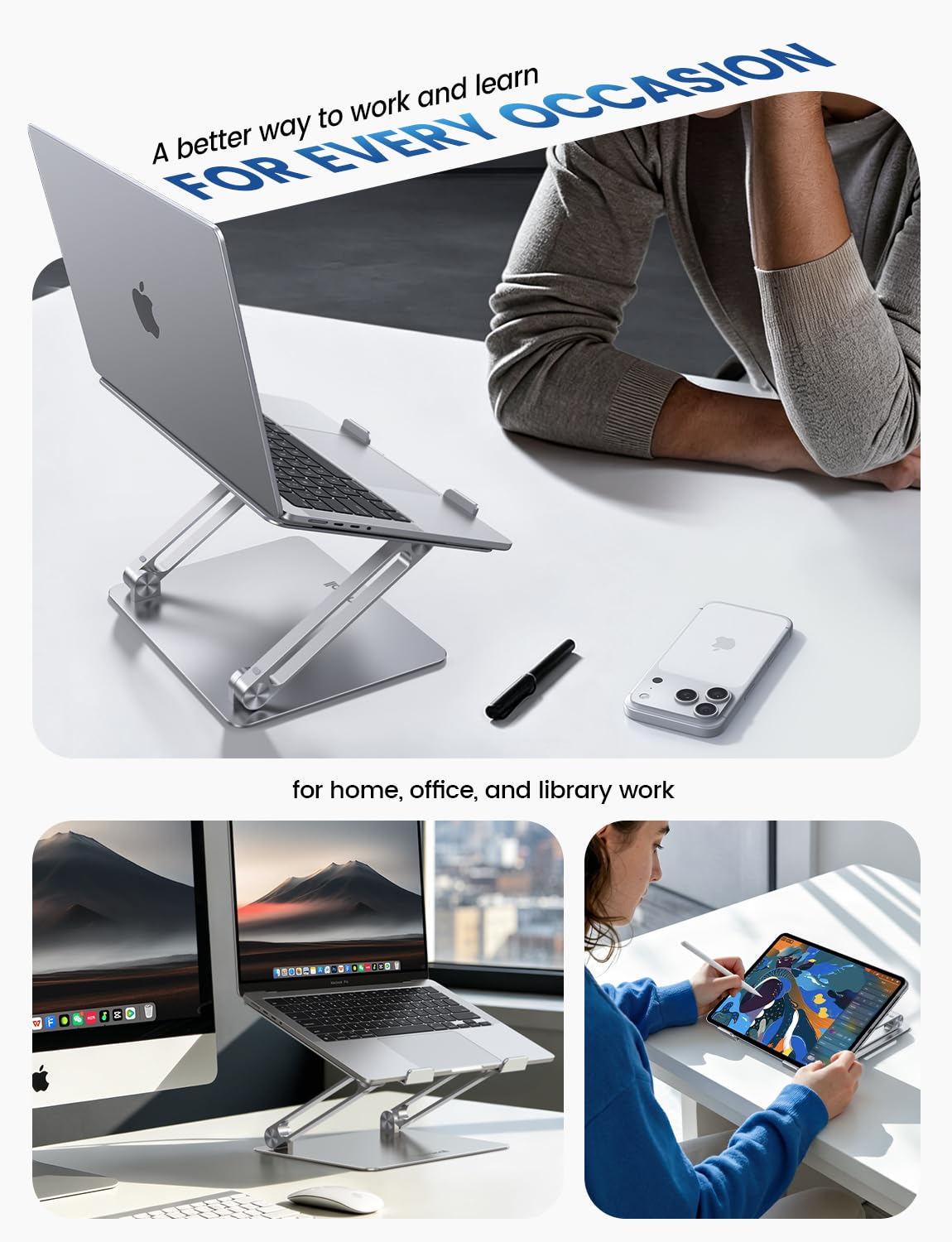 Adjustable Aluminum Laptop Stand Foldable Portable Ergonomic Notebook Riser Desk Holder