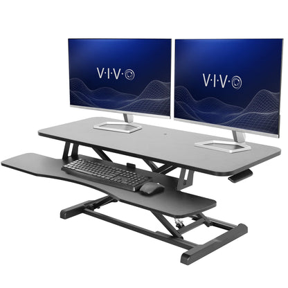 Height Adjustable Desk Converter Sit Stand Workstation Dual Monitor Laptop Riser Wide Keyboard Tray