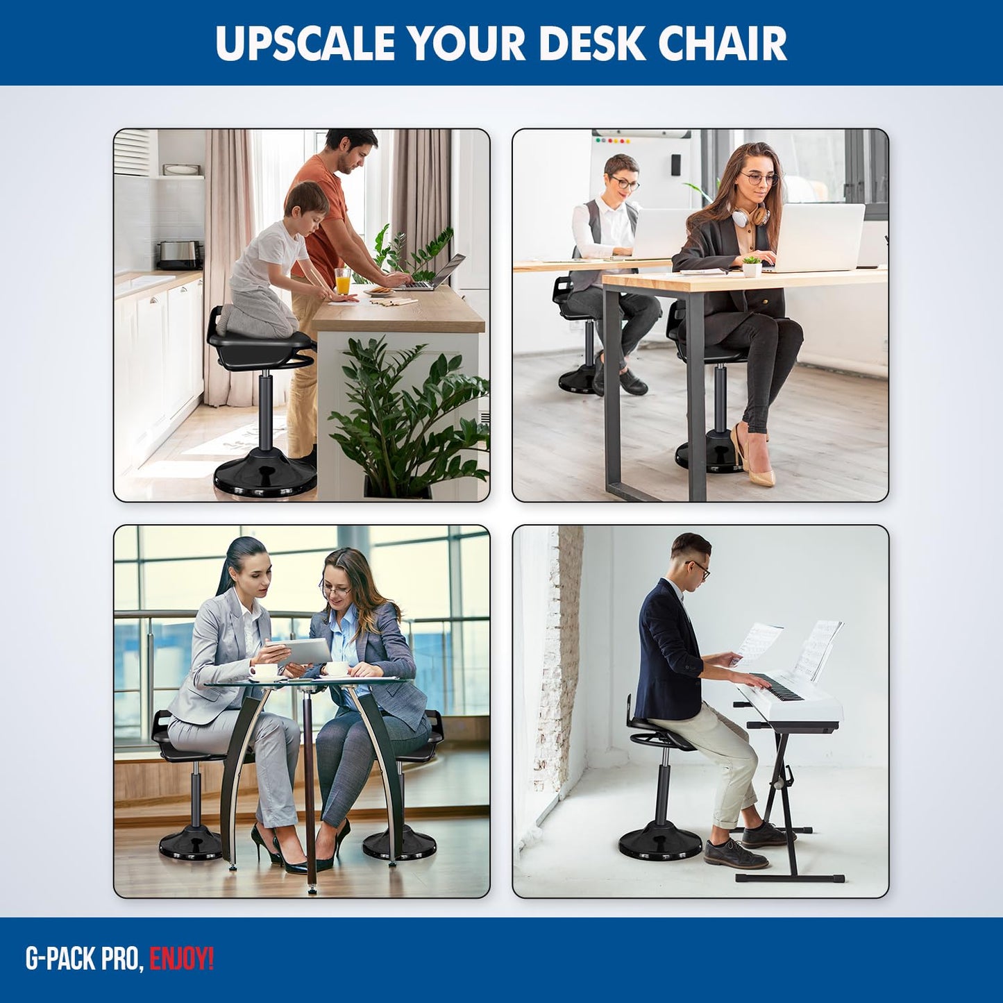 Ergonomic Standing Desk Stool Adjustable Height 360° Swivel Leaning Chair