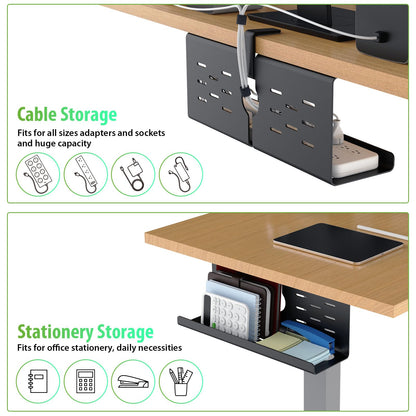Under Desk Cable Management Tray Cord Organizer Metal Clamp or Screw Mount Heavy Duty Desk Cable Storage Rack