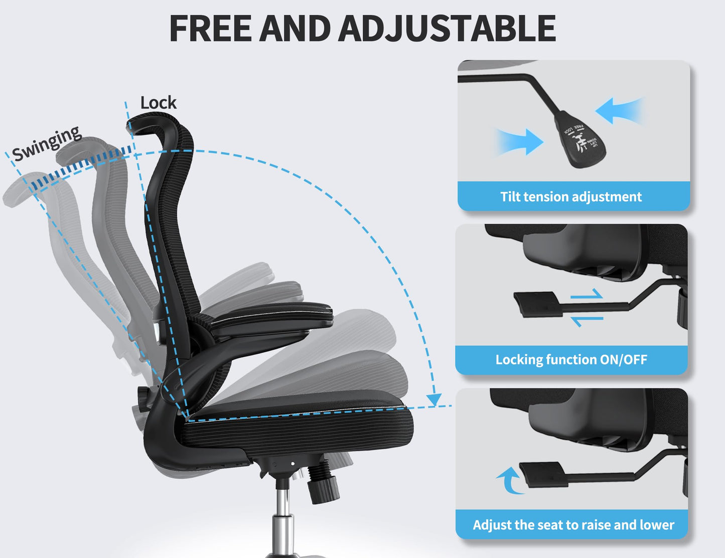 High Back Ergonomic Office Chair Mesh Back Lumbar Support PU Seat Gaming Style