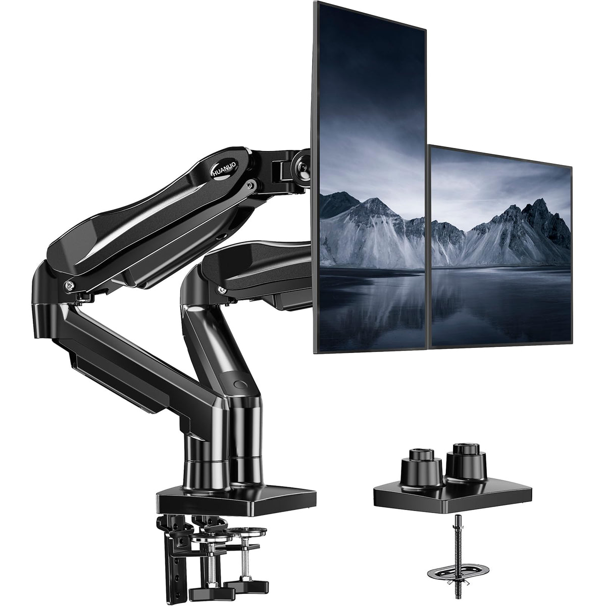 Dual Monitor Desk Mount Fully Adjustable Swivel VESA C Clamp Grommet Base 13–32 Inch Screen Support Stand