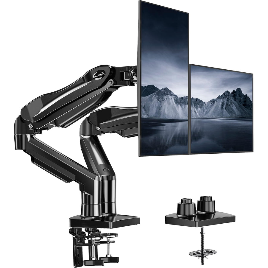 Dual Monitor Desk Mount Fully Adjustable Swivel VESA C Clamp Grommet Base 13–32 Inch Screen Support Stand