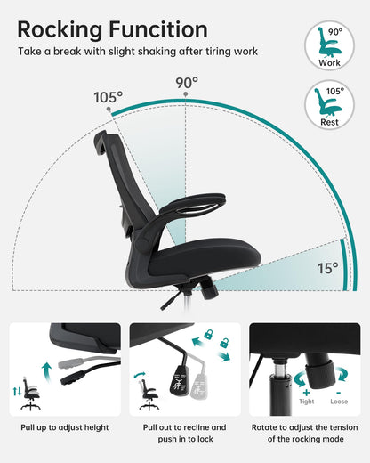 Ergonomic Mesh Office Chair Adjustable Lumbar Support Flip-Up Armrests
