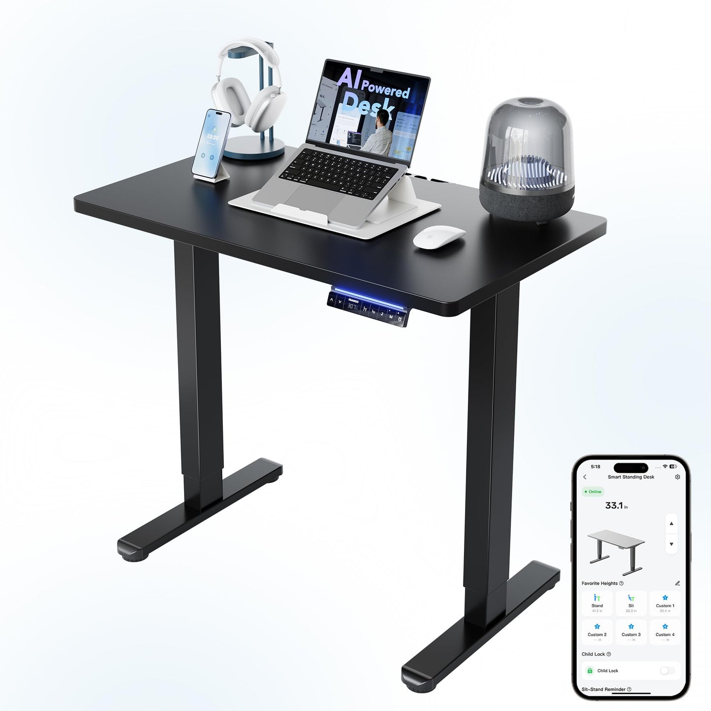 Electric Standing Desk Adjustable Height Sit Stand Desk with Memory Settings Home Office Desk