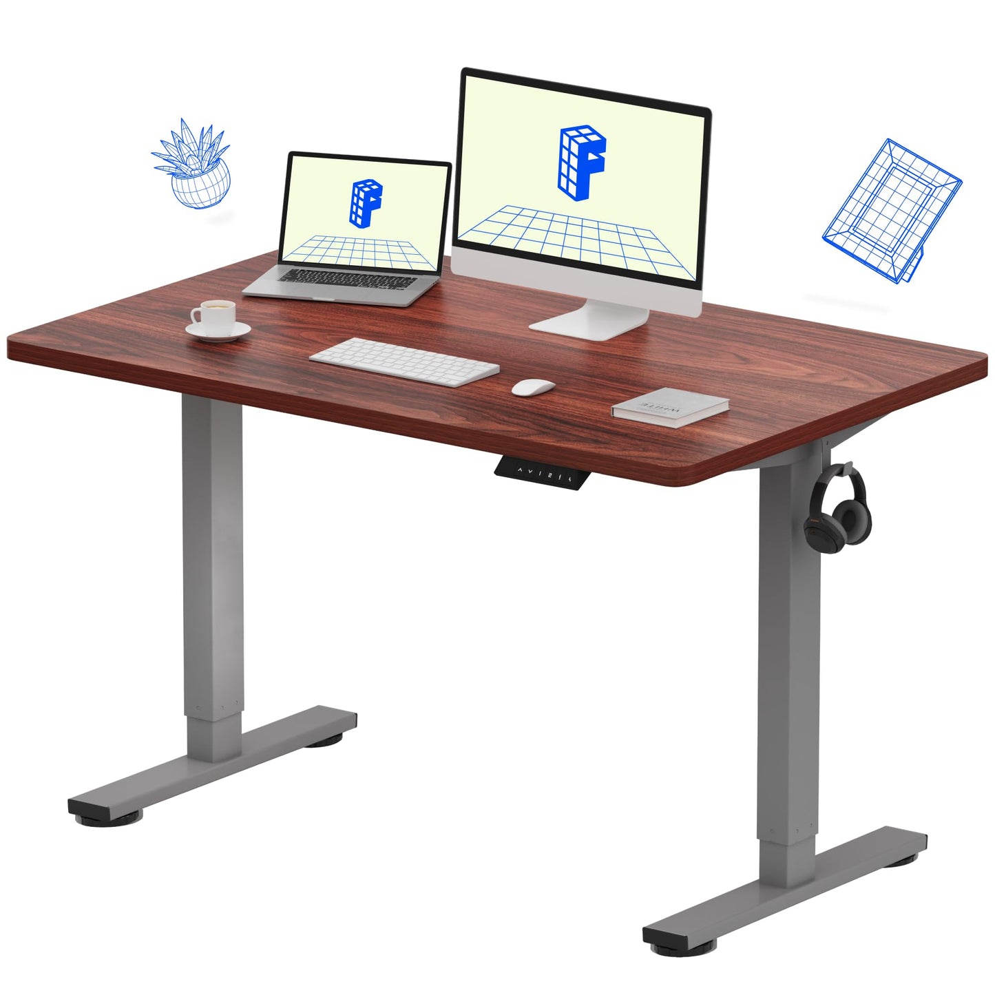 Electric Standing Desk Adjustable Height One Piece Desktop 4 Memory Presets Stable Home Office Desk