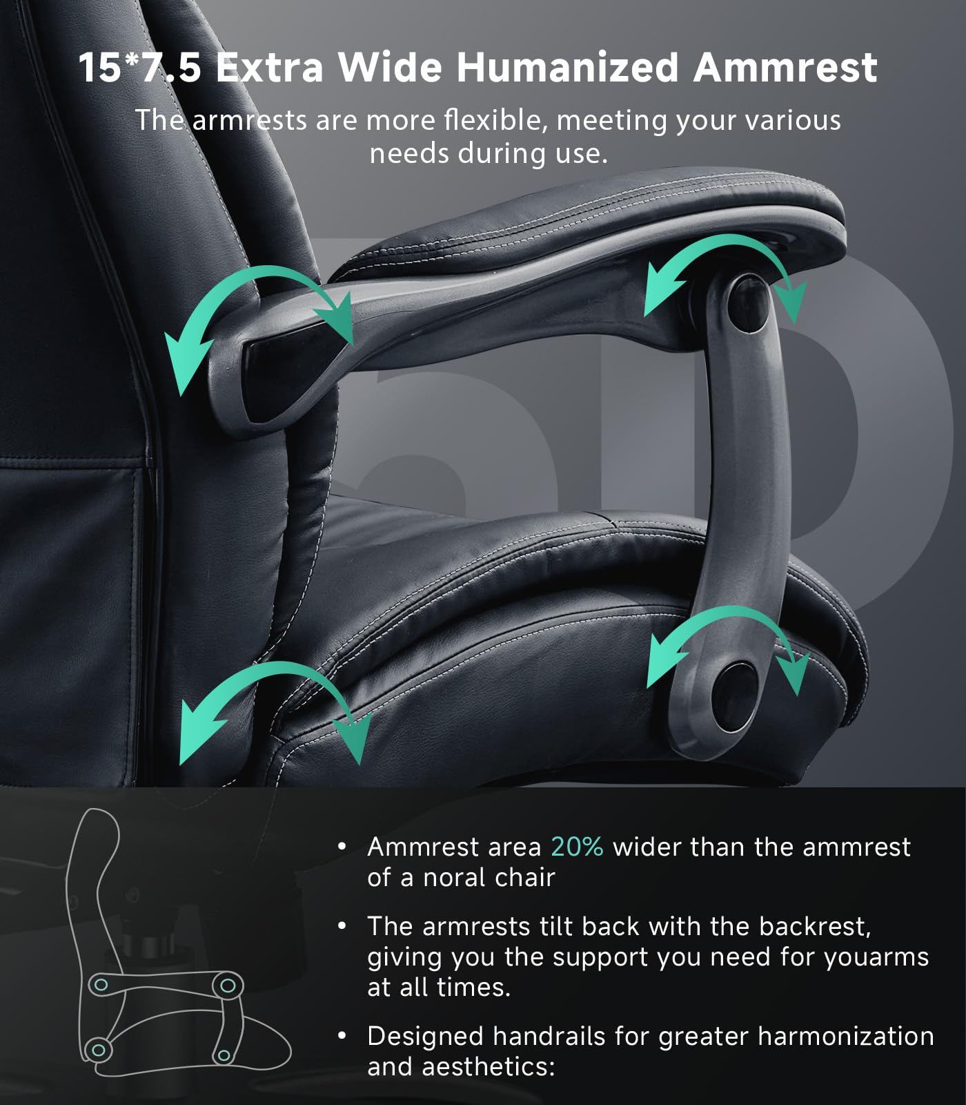 Big and Tall Ergonomic Office Chair Reclining PU Leather Lumbar Support Wide Armrest