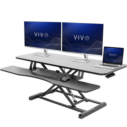 Height Adjustable Desk Converter Sit Stand Workstation Dual Monitor Laptop Riser Wide Keyboard Tray