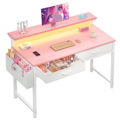 DurayLoly Computer Desk with 2 Drawers & LED Lights