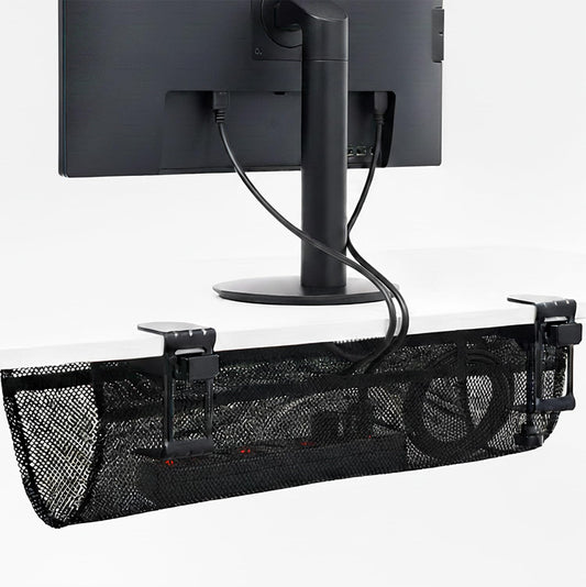 Under Desk Cable Management Mesh Clamp-On Wire Organizer Workstation Cable Net Storage Rack