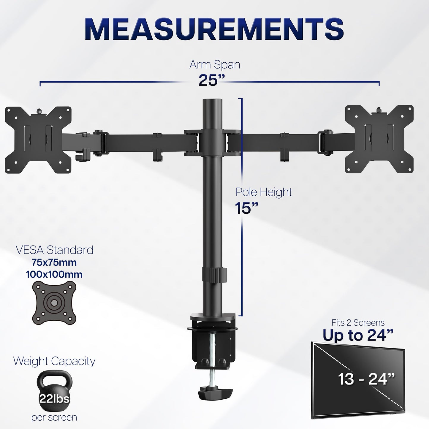 Dual Monitor Desk Mount Heavy Duty Fully Adjustable Steel Stand for Two Screens Computer Monitor Arm Stand