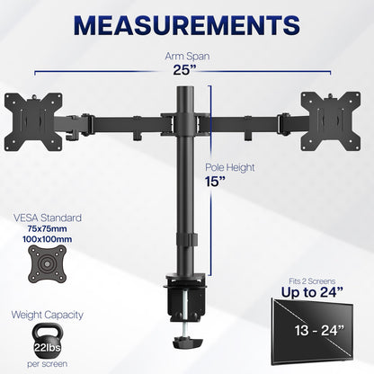 Dual Monitor Desk Mount Heavy Duty Fully Adjustable Steel Stand for Two Screens Computer Monitor Arm Stand