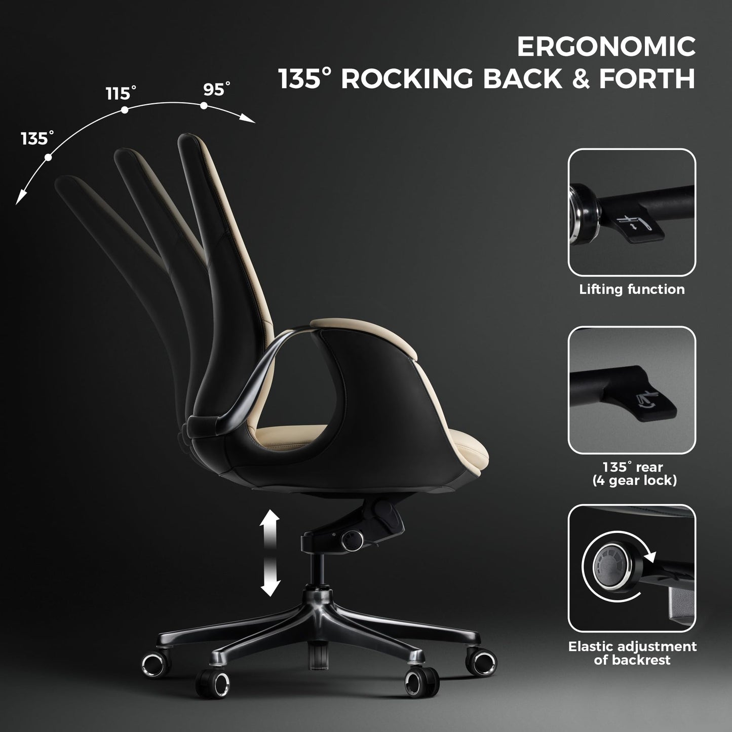 Genuine Leather Executive Office Chair Big and Tall Ergonomic Reclining Swivel Base