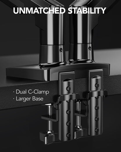 Dual Monitor Desk Mount Fully Adjustable Swivel VESA C Clamp Grommet Base 13–32 Inch Screen Support Stand