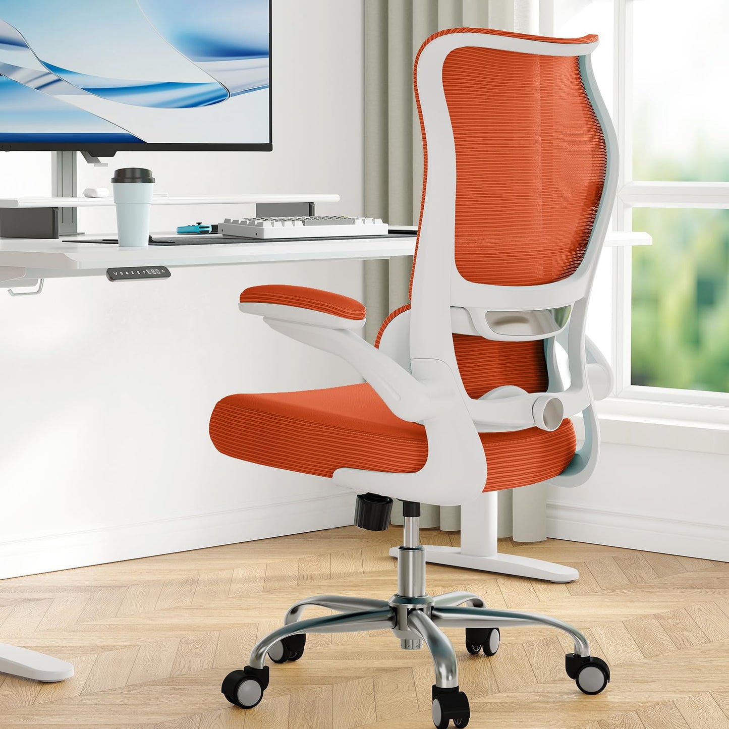 High Back Ergonomic Office Chair Mesh Back Lumbar Support PU Seat Gaming Style