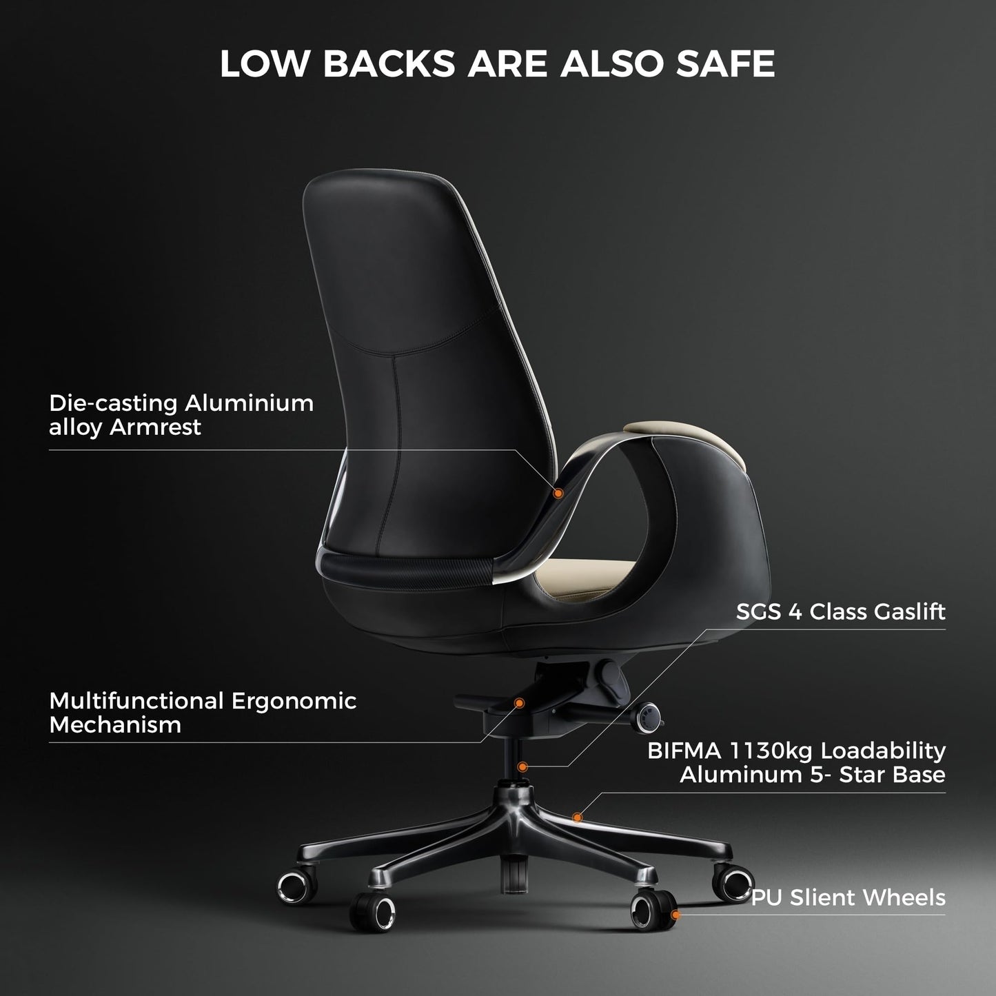 Genuine Leather Executive Office Chair Big and Tall Ergonomic Reclining Swivel Base