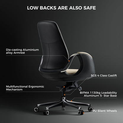 Genuine Leather Executive Office Chair Big and Tall Ergonomic Reclining Swivel Base