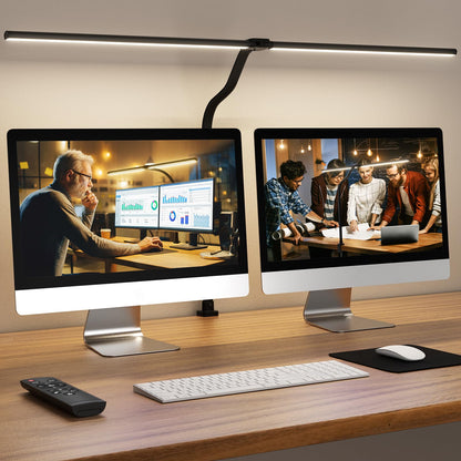 LED Desk Lamp 24W Remote Control Dimmable Clamp Gooseneck Dual Head Adjustable Office Task Light