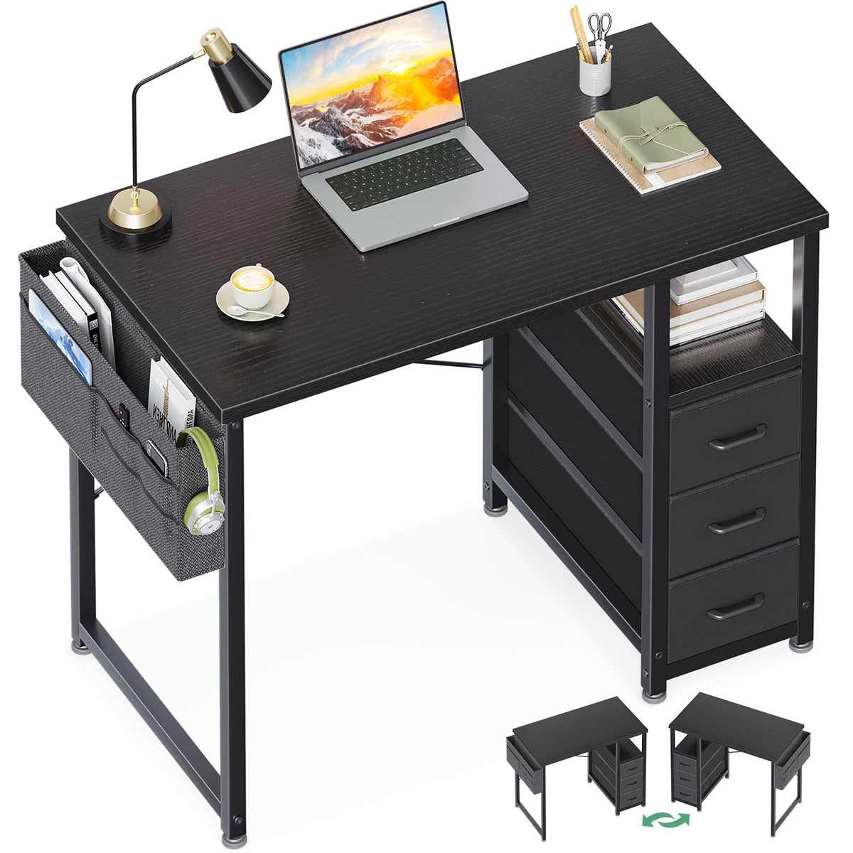 AODK Desk with 3 Drawers and Charging Station