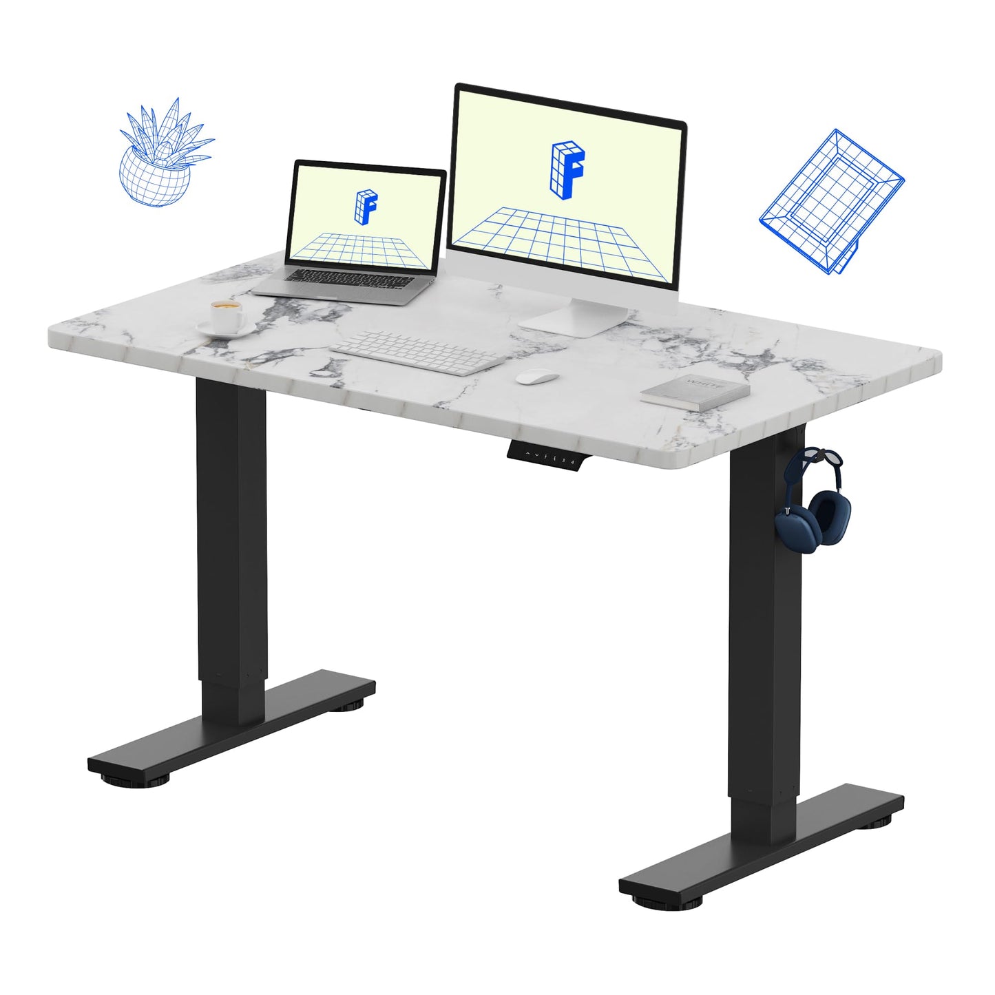 Electric Standing Desk Adjustable Height One Piece Desktop 4 Memory Presets Stable Home Office Desk