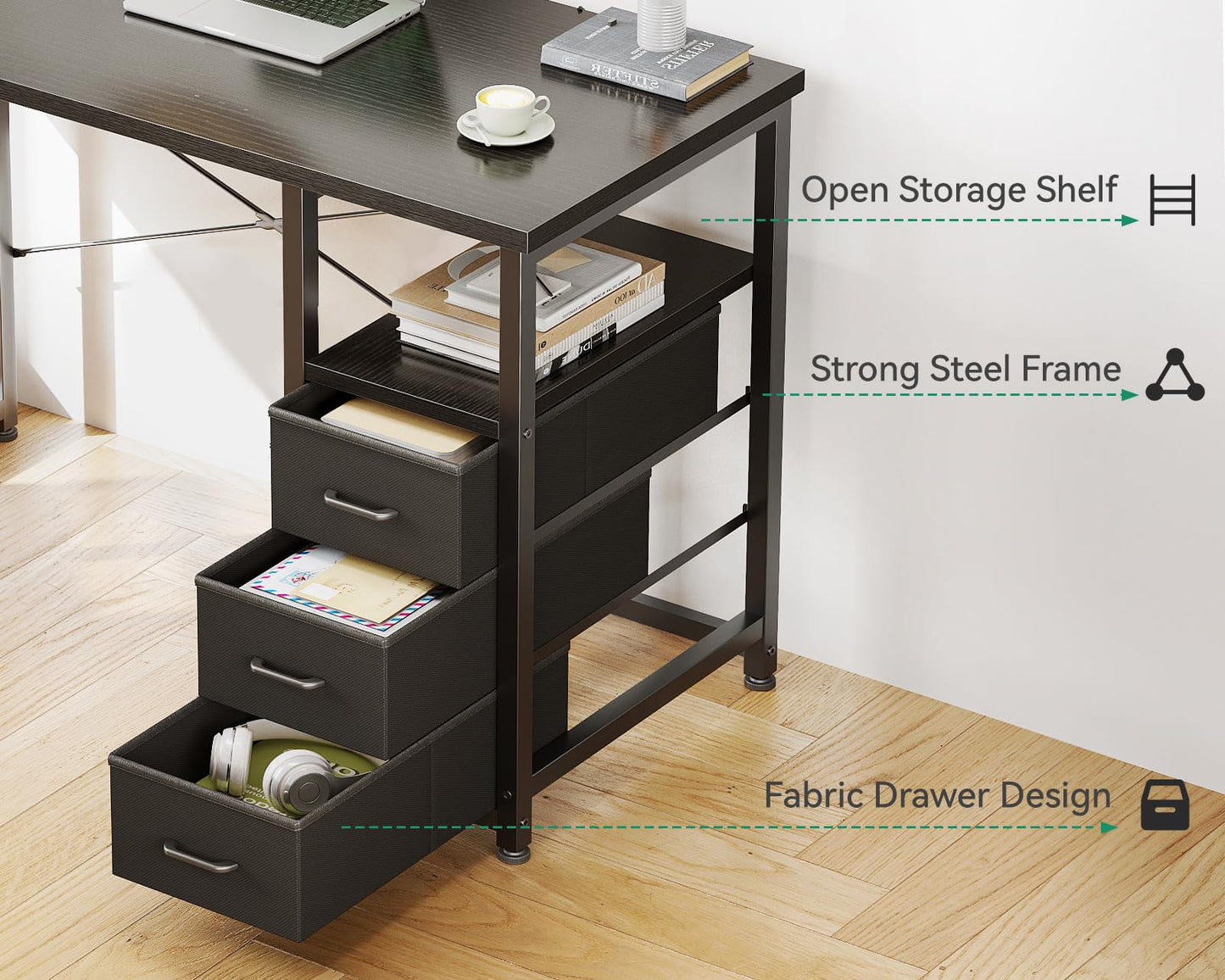 AODK Desk with 3 Drawers and Charging Station