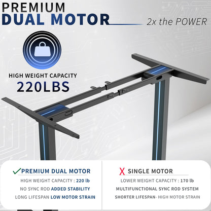 Electric Dual Motor Standing Desk Frame Height Adjustable DIY Workstation Memory Controller Frame Only 40–85 Inch Top Support