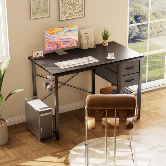 Sweetcrispy 40/47 Inch Computer Desk with Drawers for Home Office