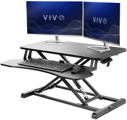 Height Adjustable Desk Converter Sit Stand Workstation Dual Monitor Laptop Riser Wide Keyboard Tray