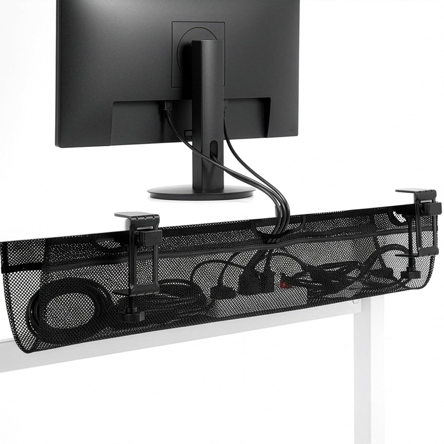 Under Desk Cable Management Mesh Clamp-On Wire Organizer Workstation Cable Net Storage Rack