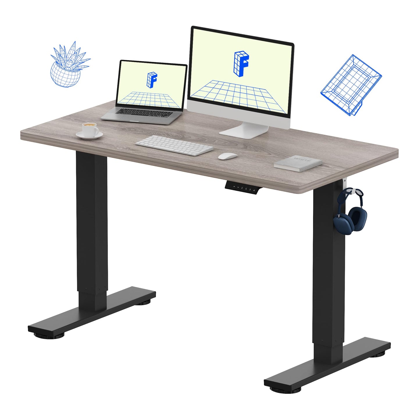 Electric Standing Desk Adjustable Height One Piece Desktop 4 Memory Presets Stable Home Office Desk