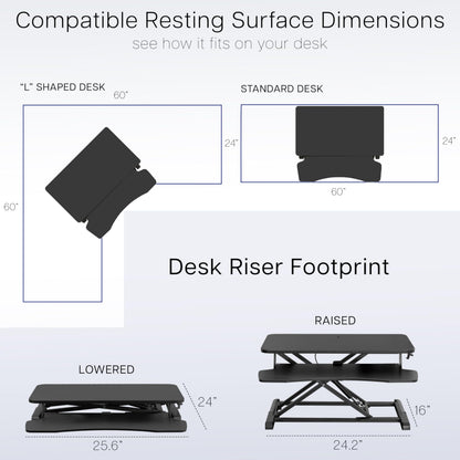 Height Adjustable Desk Converter Sit Stand Workstation Dual Monitor Laptop Riser Wide Keyboard Tray