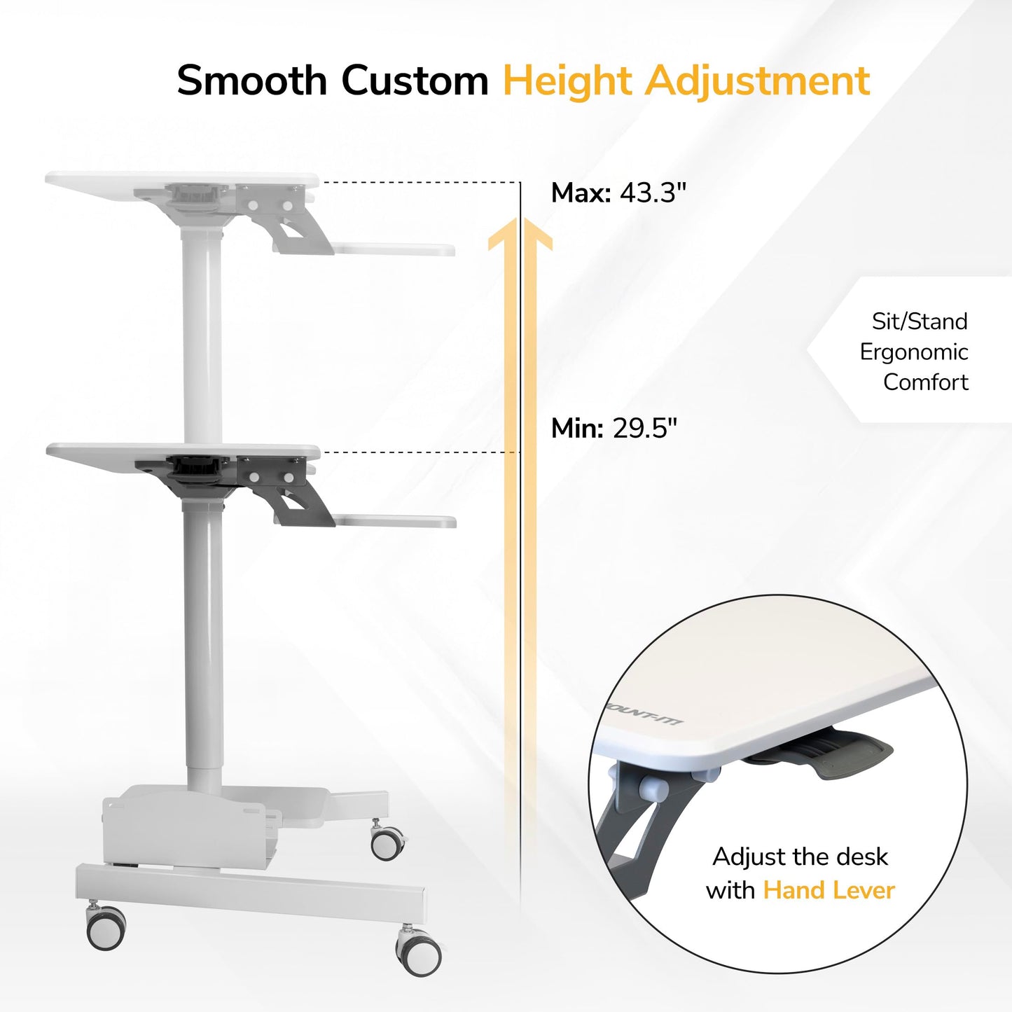 Height Adjustable Mobile Computer Cart Rolling Workstation with Keyboard Tray Storage Shelves Locking Wheels Office Classroom Home Stand