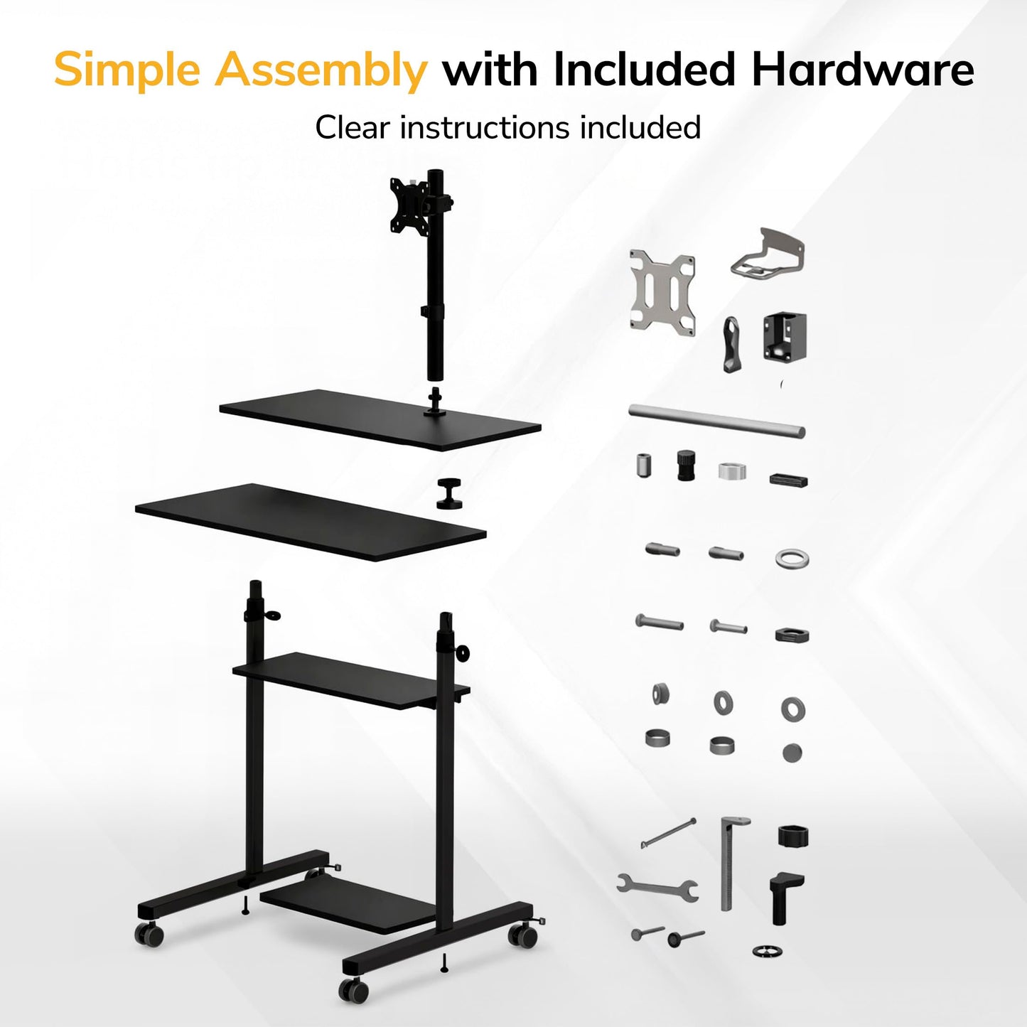 Mobile Stand Up Desk Adjustable Height Rolling Workstation with Monitor Arm Presentation Cart Computer Desk