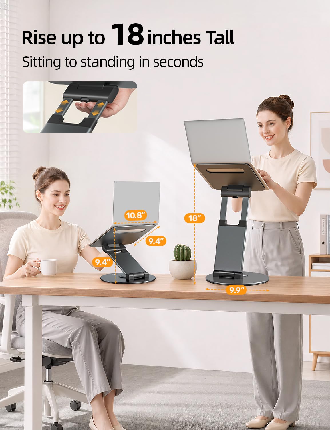 Swivel Adjustable Laptop Stand 360° Rotating Base Ergonomic Height Riser Desk Holder