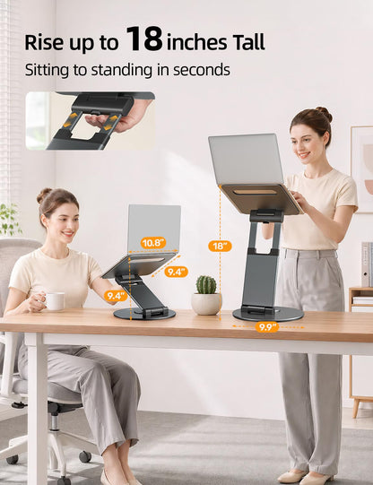 Swivel Adjustable Laptop Stand 360° Rotating Base Ergonomic Height Riser Desk Holder