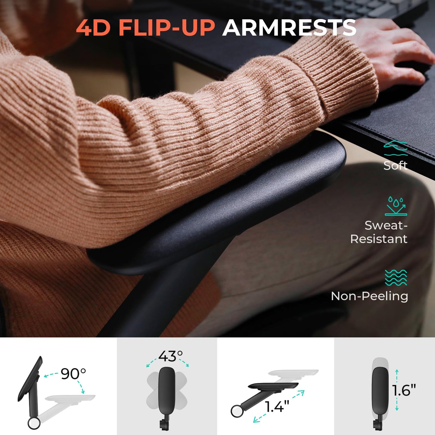 Ergonomic Mesh Office Chair Adjustable Lumbar High Back 4D Arms Tilt Headrest 400lb Capacity PU Wheels