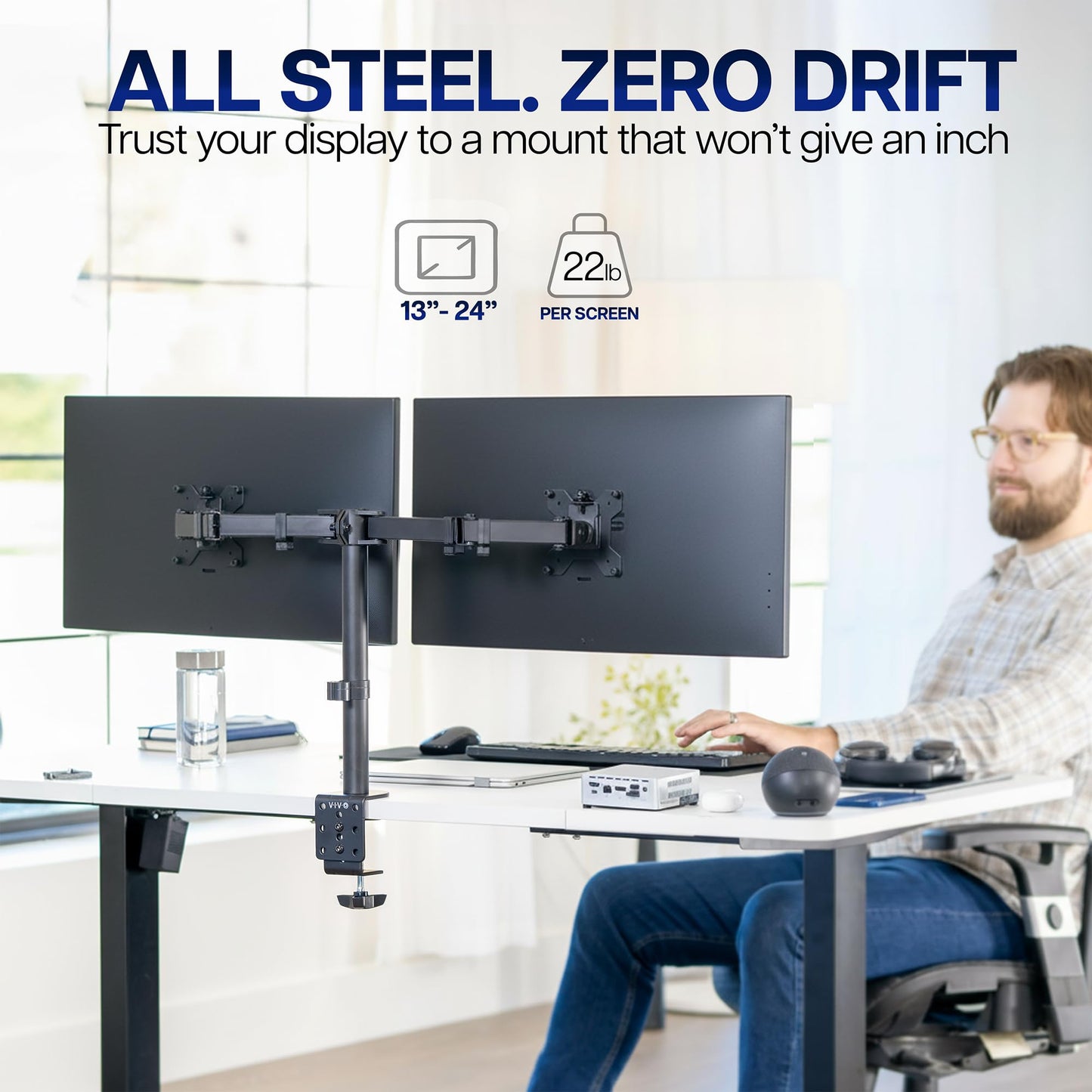 Dual Monitor Desk Mount Heavy Duty Fully Adjustable Steel Stand for Two Screens Computer Monitor Arm Stand