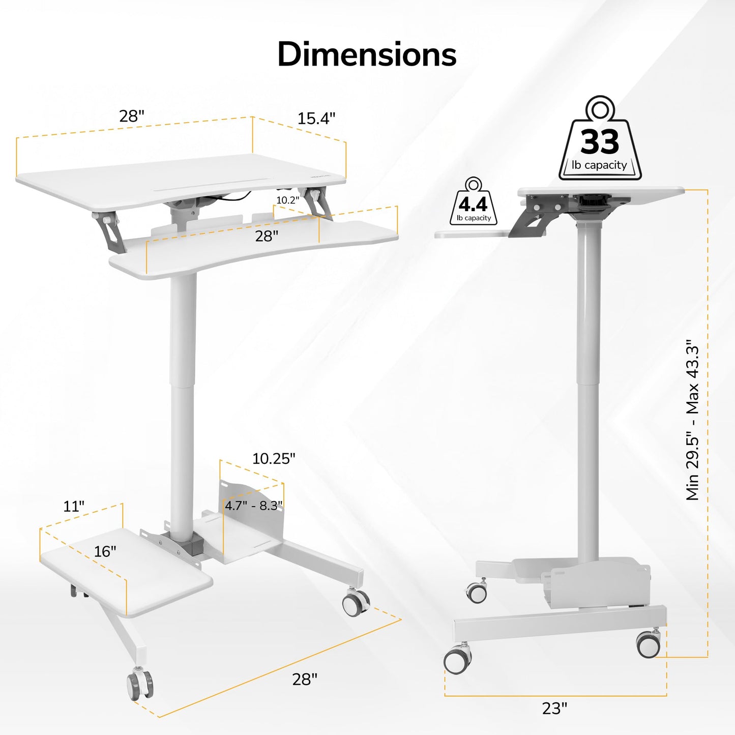 Height Adjustable Mobile Computer Cart Rolling Workstation with Keyboard Tray Storage Shelves Locking Wheels Office Classroom Home Stand