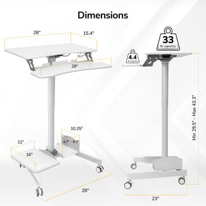 Height Adjustable Mobile Computer Cart Rolling Workstation with Keyboard Tray Storage Shelves Locking Wheels Office Classroom Home Stand