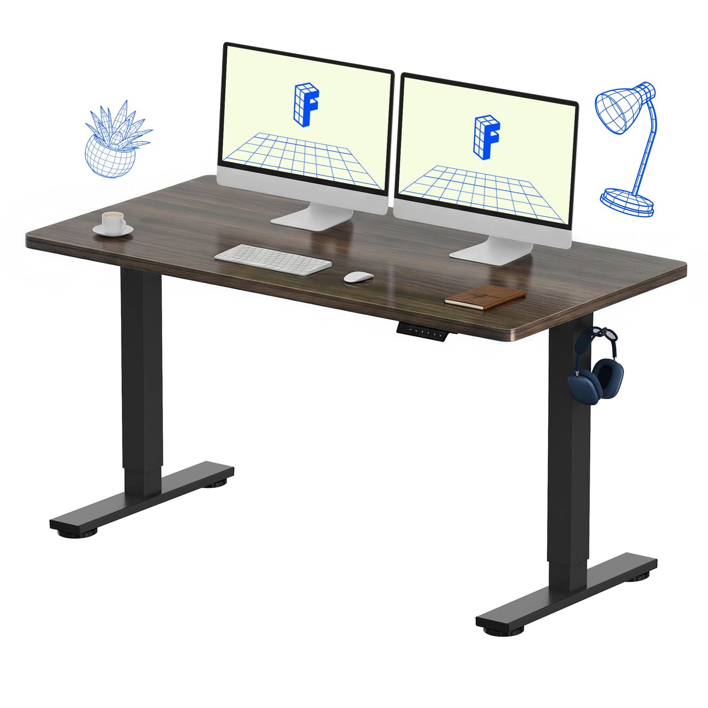Electric Standing Desk Adjustable Height One Piece Desktop 4 Memory Presets Stable Home Office Desk