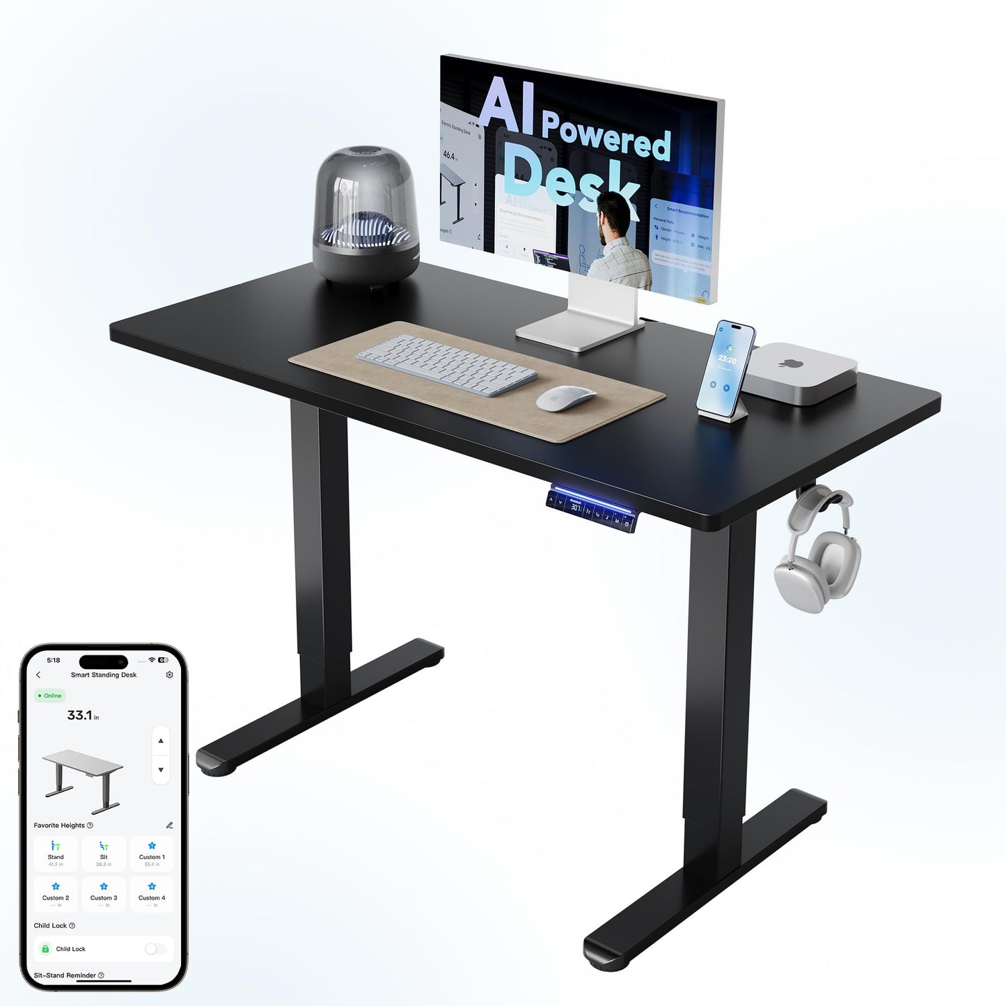 Electric Standing Desk Adjustable Height Sit Stand Desk with Memory Settings Home Office Desk