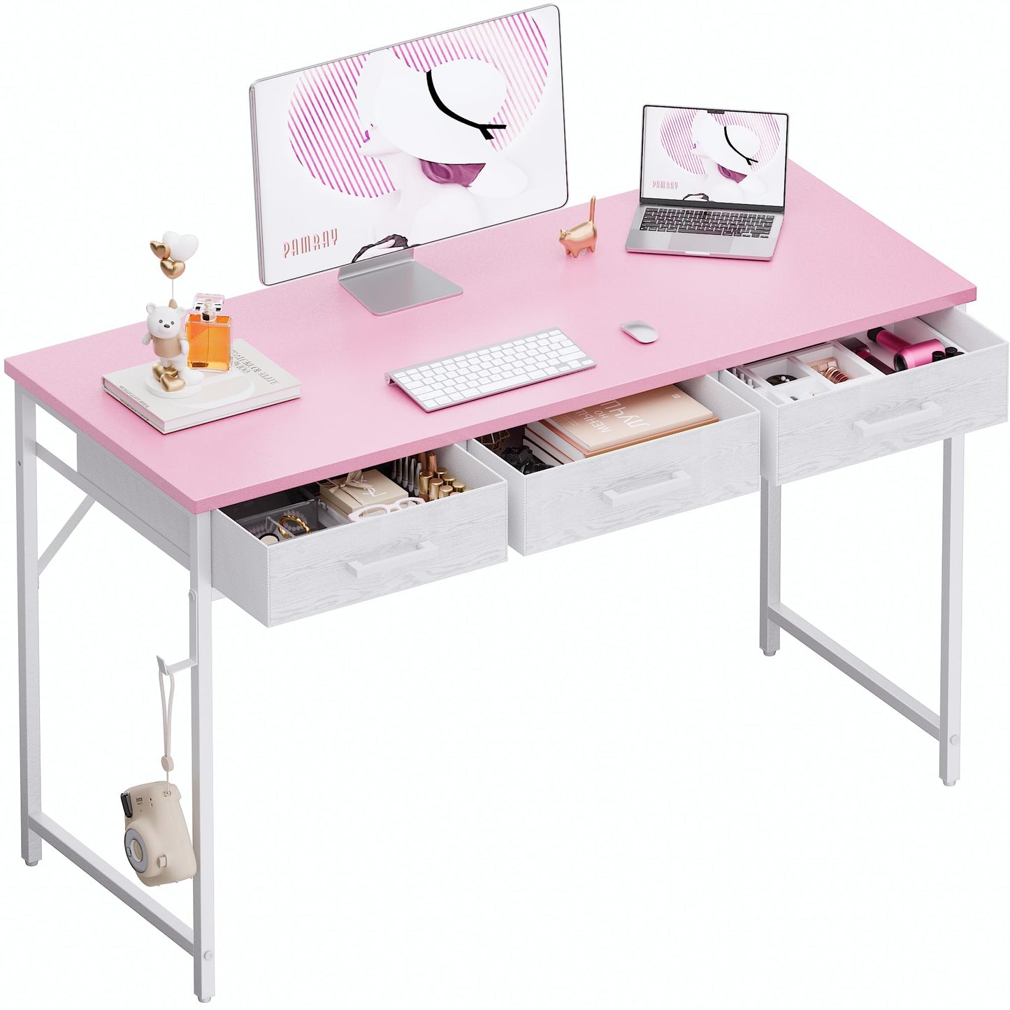 Small Computer Desk with Drawers Home Office Study Writing Table Compact Bedroom Desk
