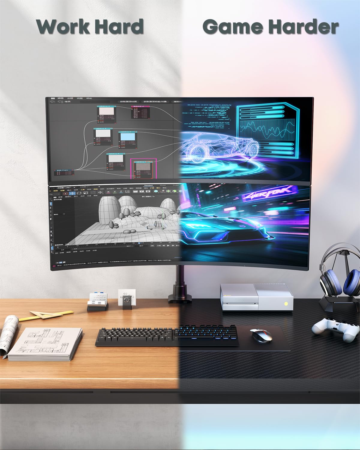 Dual Monitor-Arm Ultrawide Heavy Duty - 24-57 inch Vertical Dual Monitor Mount