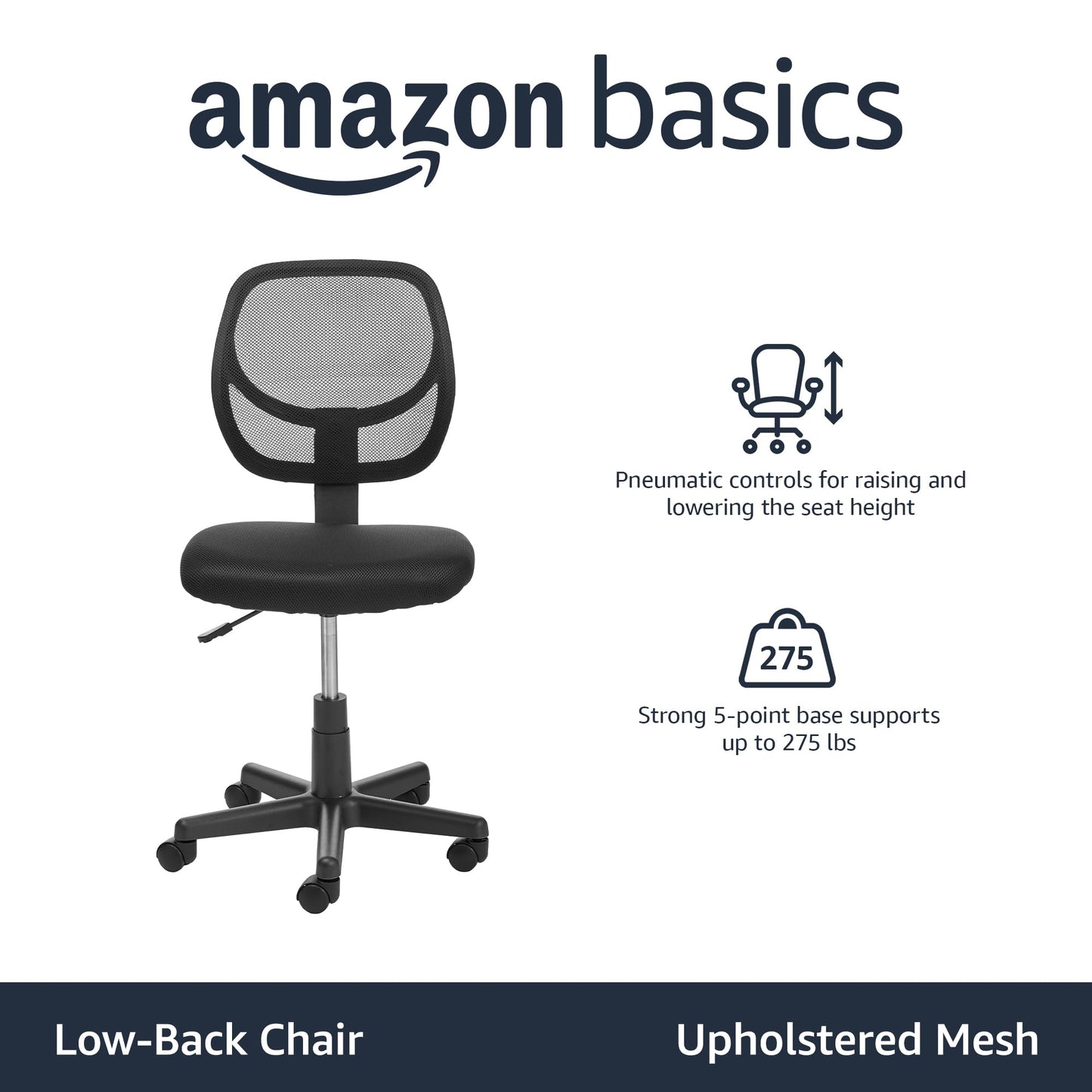 Low Back Mesh Office Chair Adjustable Swivel Casters Upholstered Design