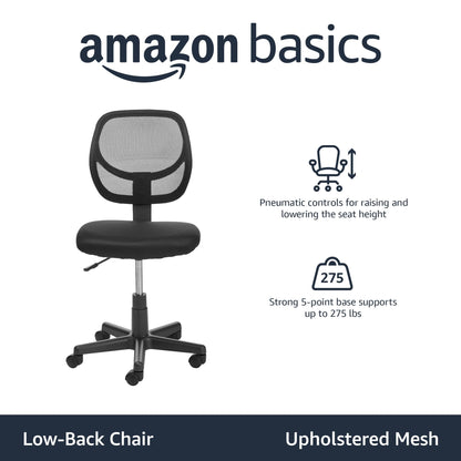 Low Back Mesh Office Chair Adjustable Swivel Casters Upholstered Design