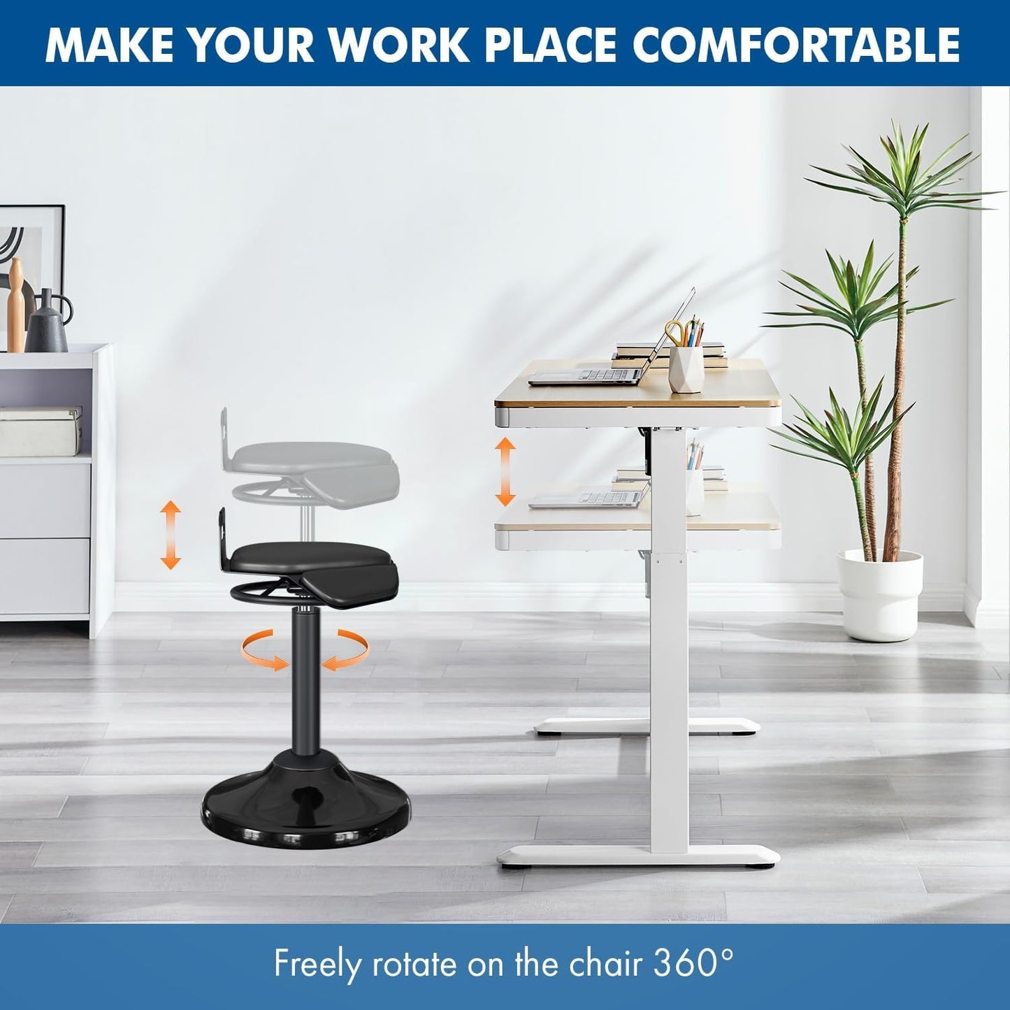 Ergonomic Standing Desk Stool Adjustable Height 360° Swivel Leaning Chair