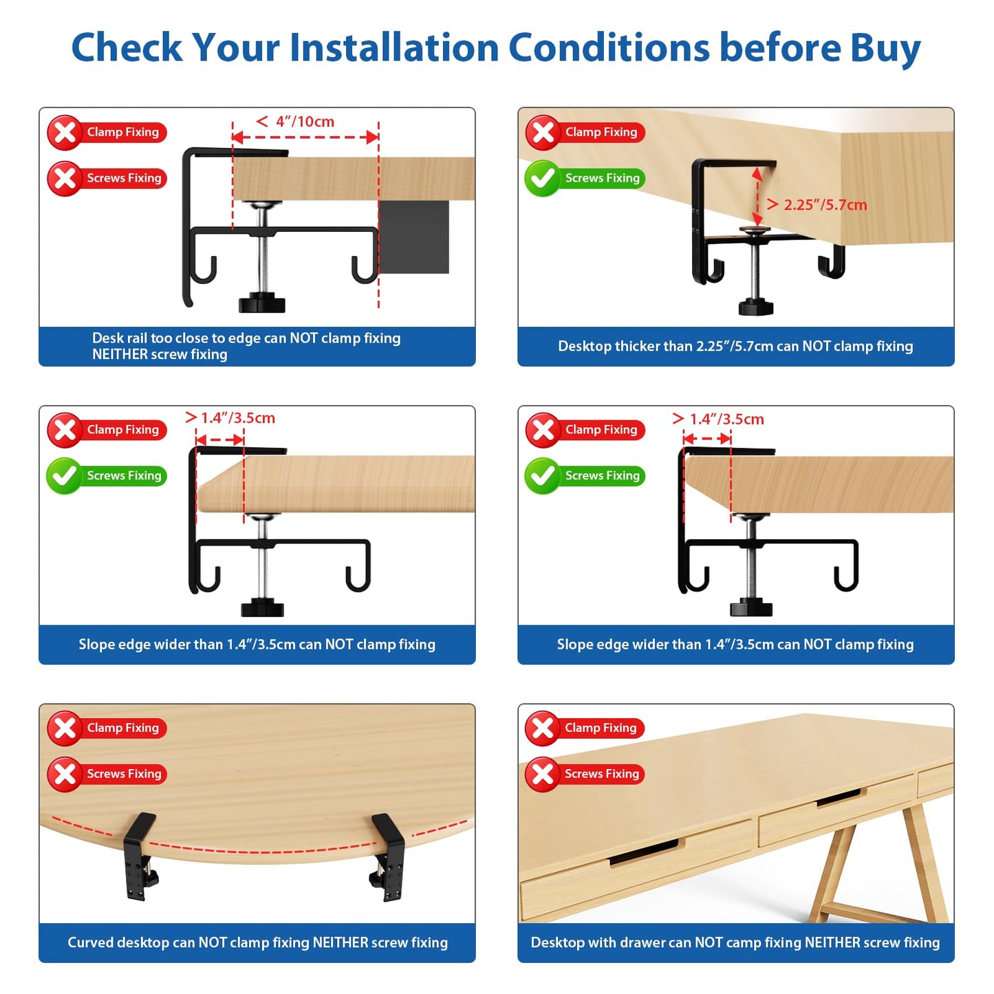 Under Desk Cable Management Tray Fabric Cord Organizer Clamp or Screw Mount No Drill Wire Management Home Office